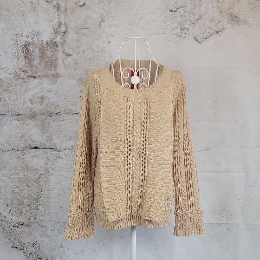 Vintage 80s V Cristina Multi Knit Pullover Sweater - Cream Womens Size M